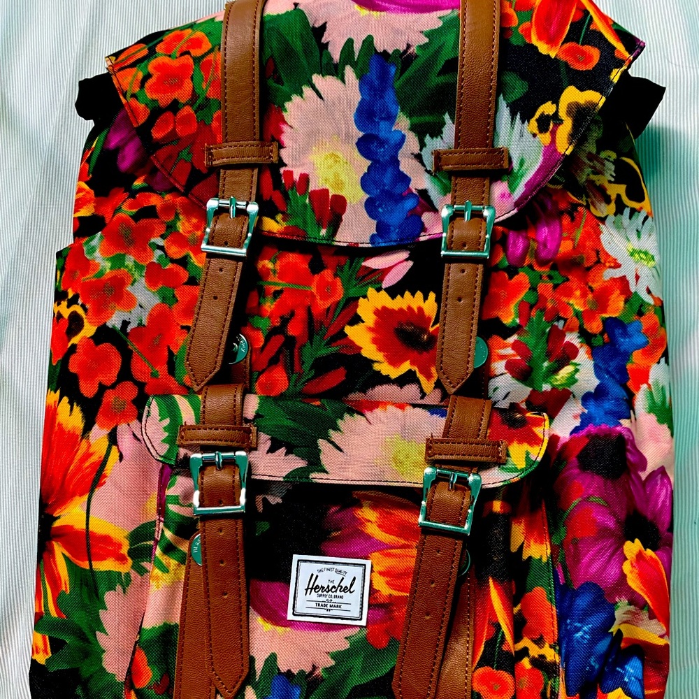Herschel Supply Company Colorful Floral Backpack with Tan Straps